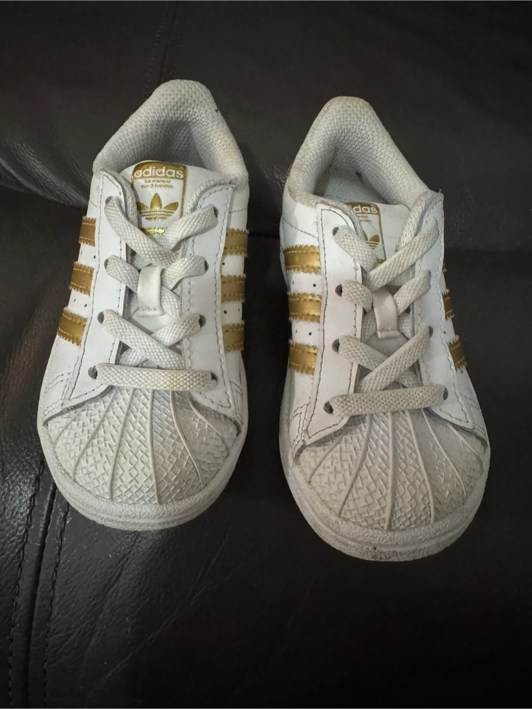 Adidas Superstar Toddler Shoes White Gold Size 7K - photo 2