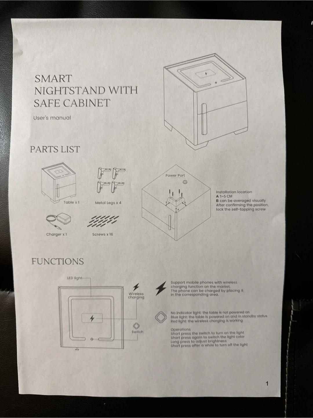 EFPerfect Smart Nightstand with Safe Cabinet