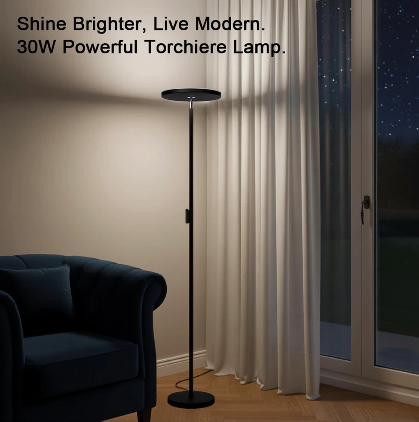 JOOFO Sky LED Torchiere Floor Lamp Black 68.9" Tall (with box)
