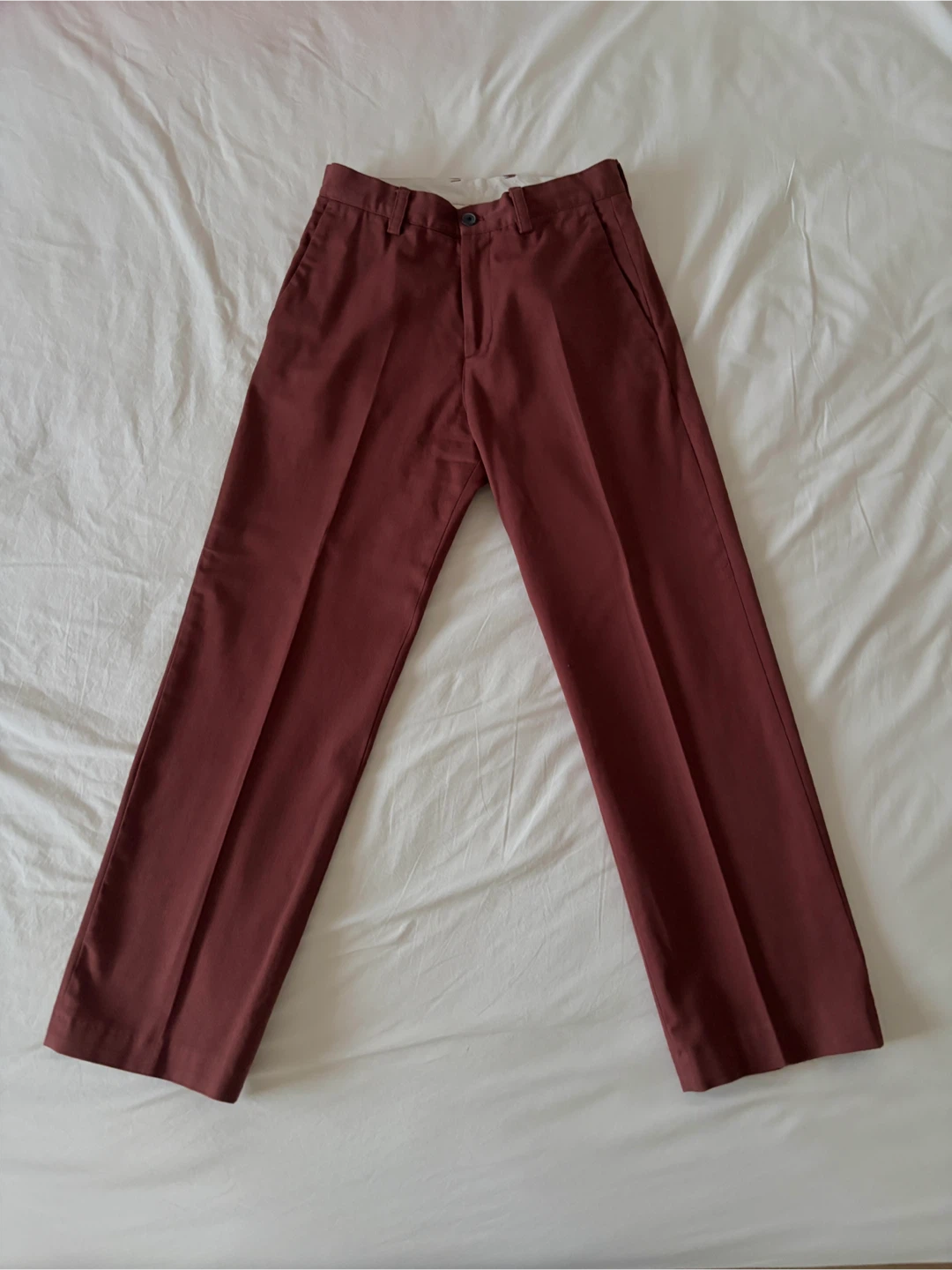 Zara High-Rise Straight-Leg Twill Trousers in Brick Brown