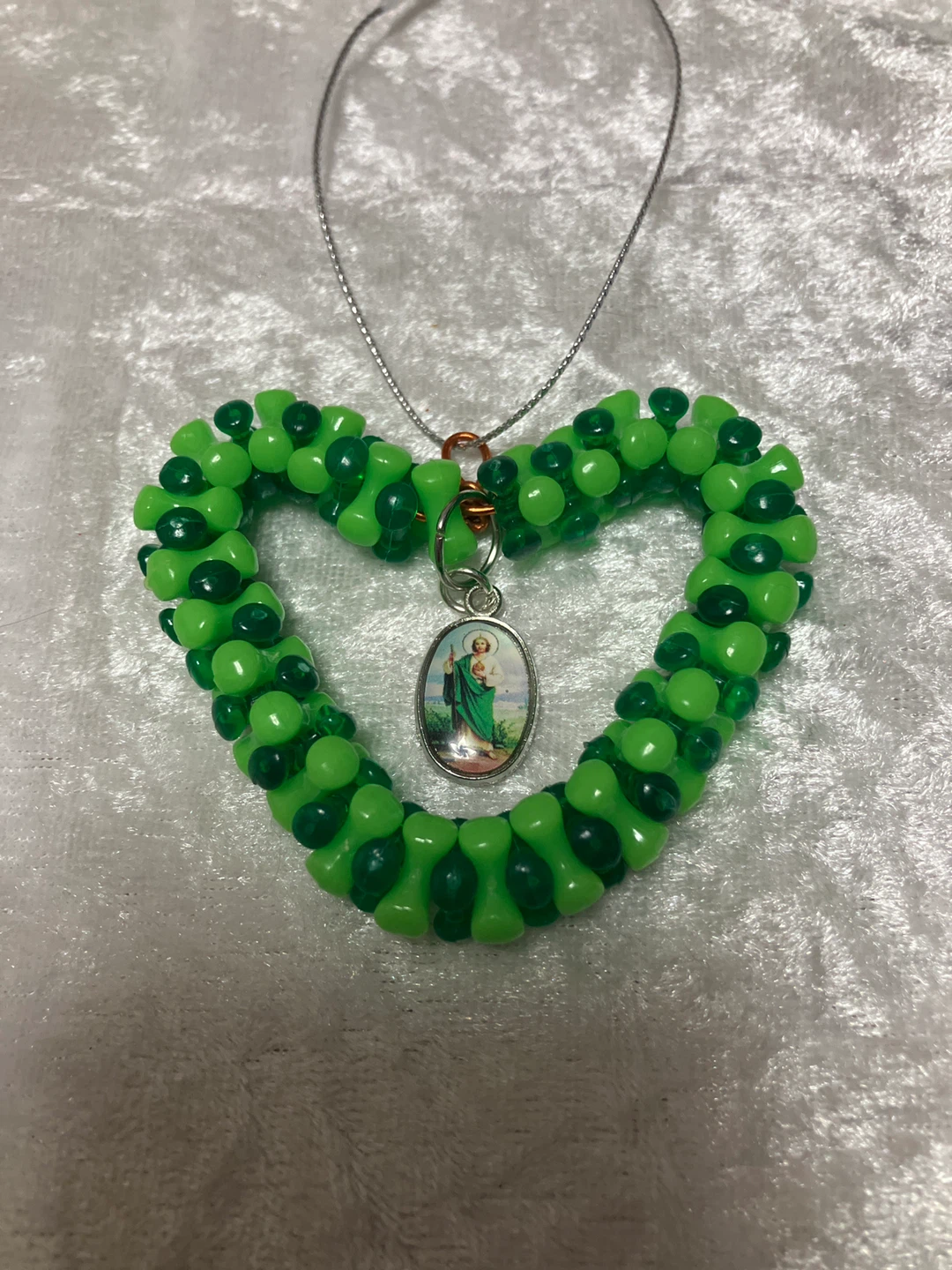 Heart Shaped Beaded Charm with St. Jude Pendant