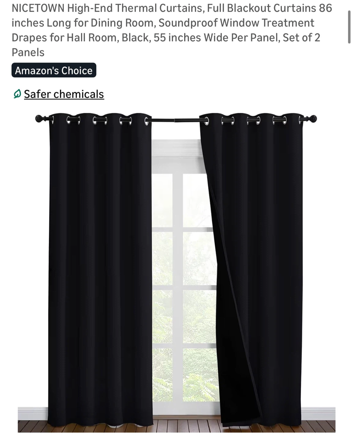 NICETOWN Blackout Curtains - 86" Long, Set of 2