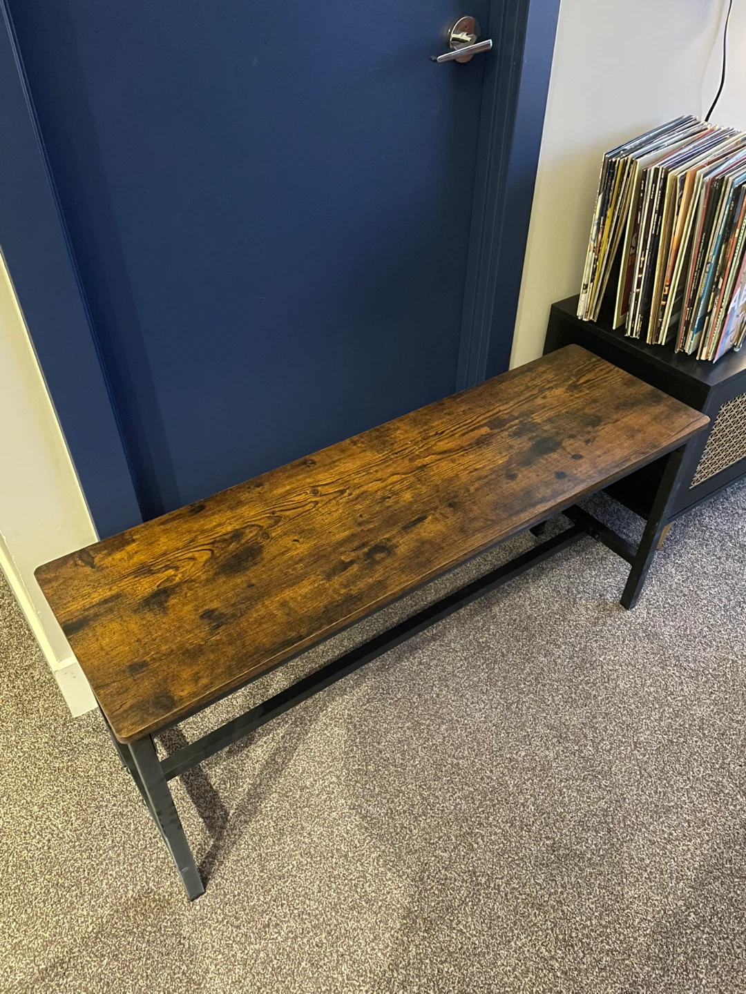 Rustic Wood Top Bench / TV Table with Black Metal Frame - photo 2
