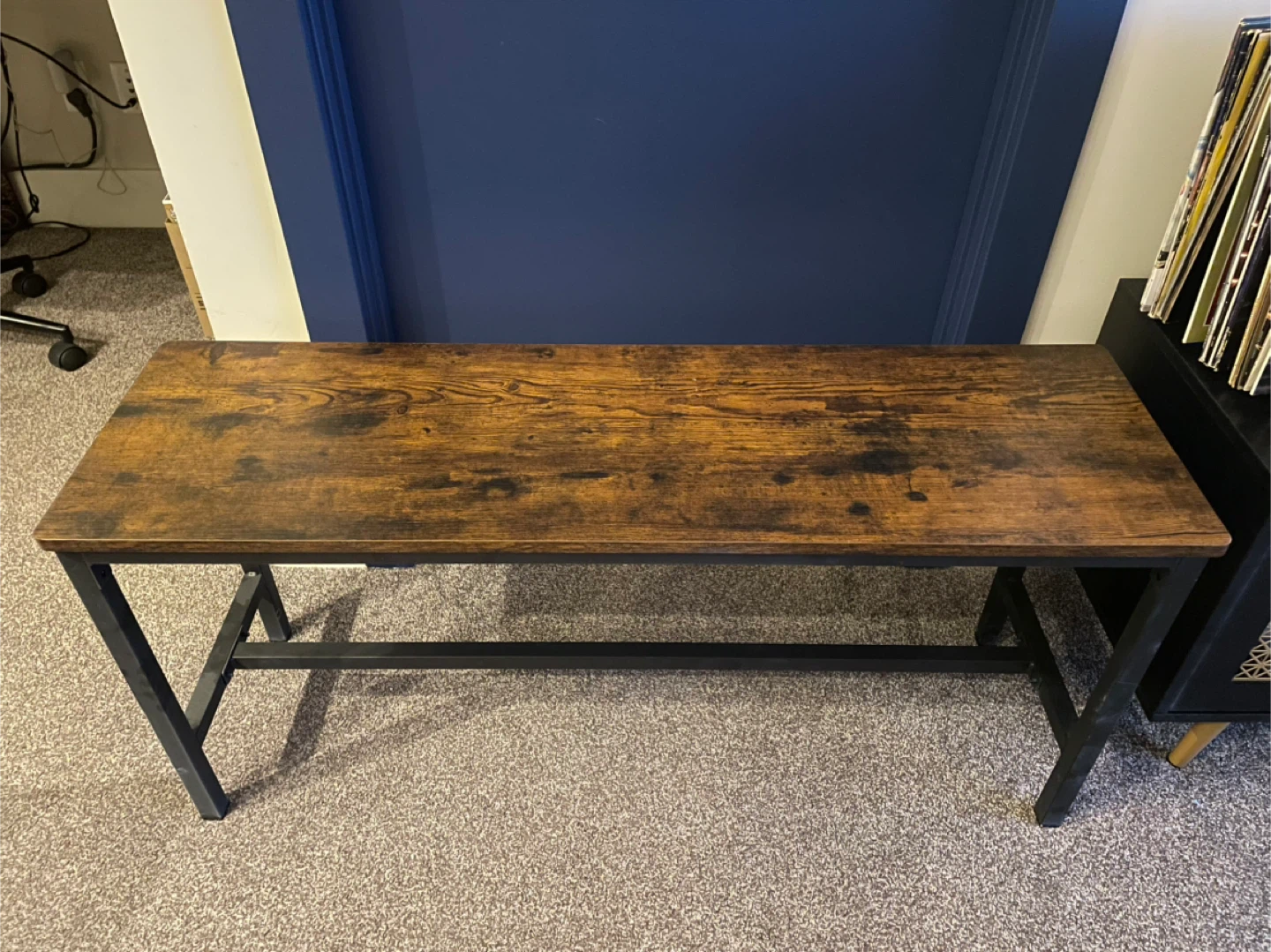 Rustic Wood Top Bench / TV Table with Black Metal Frame - photo 3