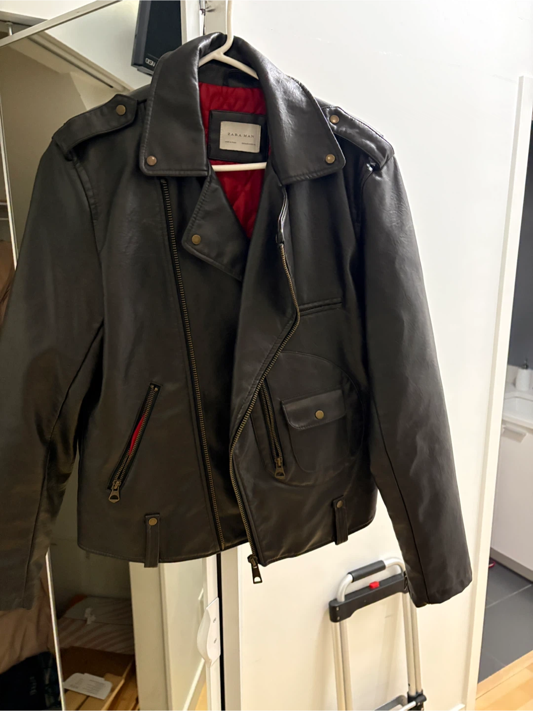 Zara Man Black Faux Leather Biker Jacket