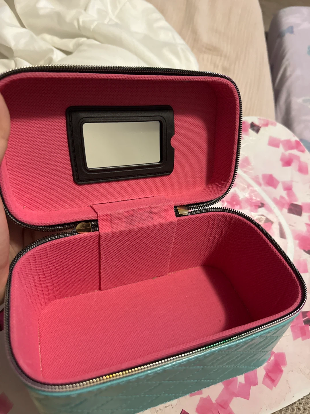 Blue Quilted Makeup Vanity Case with Mirror - photo 2