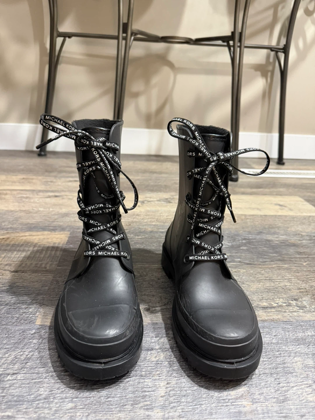Michael Kors Black Rubber Lace-Up Rain Boots