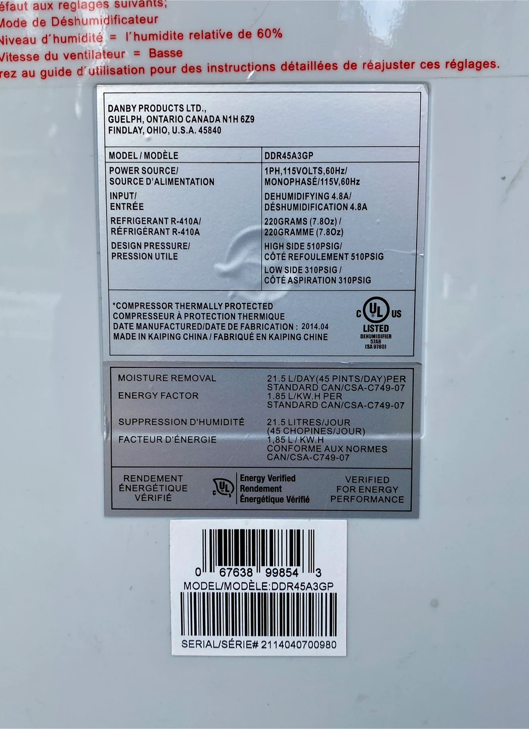 Danby Premiere DDR45A3GP 45-Pint Dehumidifier - photo 3