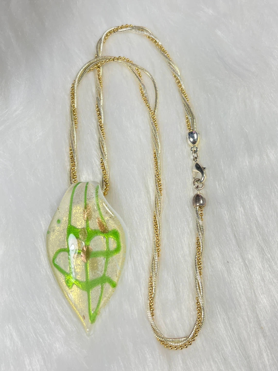 Glass Pendant Necklace with Gold and Silver Chain - photo 4
