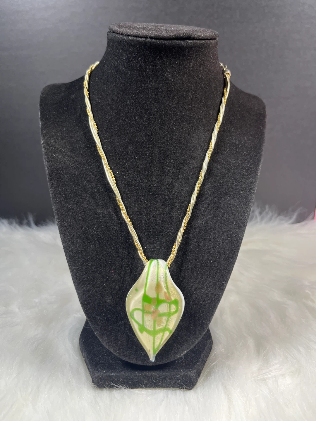Glass Pendant Necklace with Gold and Silver Chain - photo 2