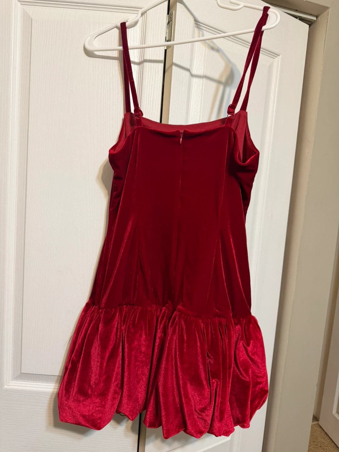 Red Velvet Babydoll Dress with Ruffle Hem