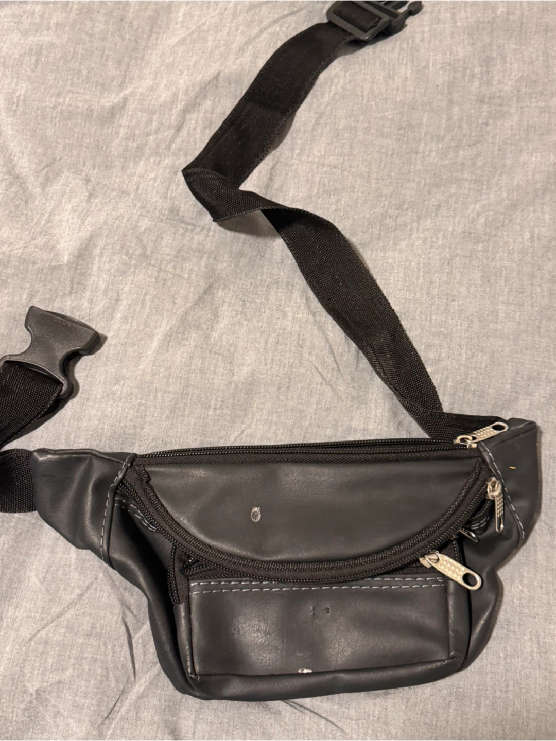 Black Faux Leather Fanny Pack