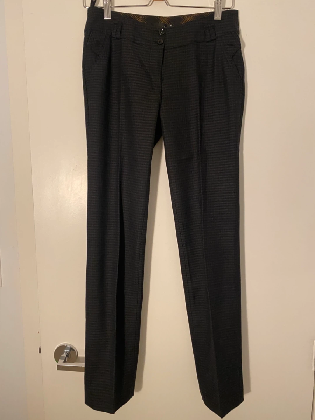 Dark Grey, with blue/black, Plaid Dress Pants
