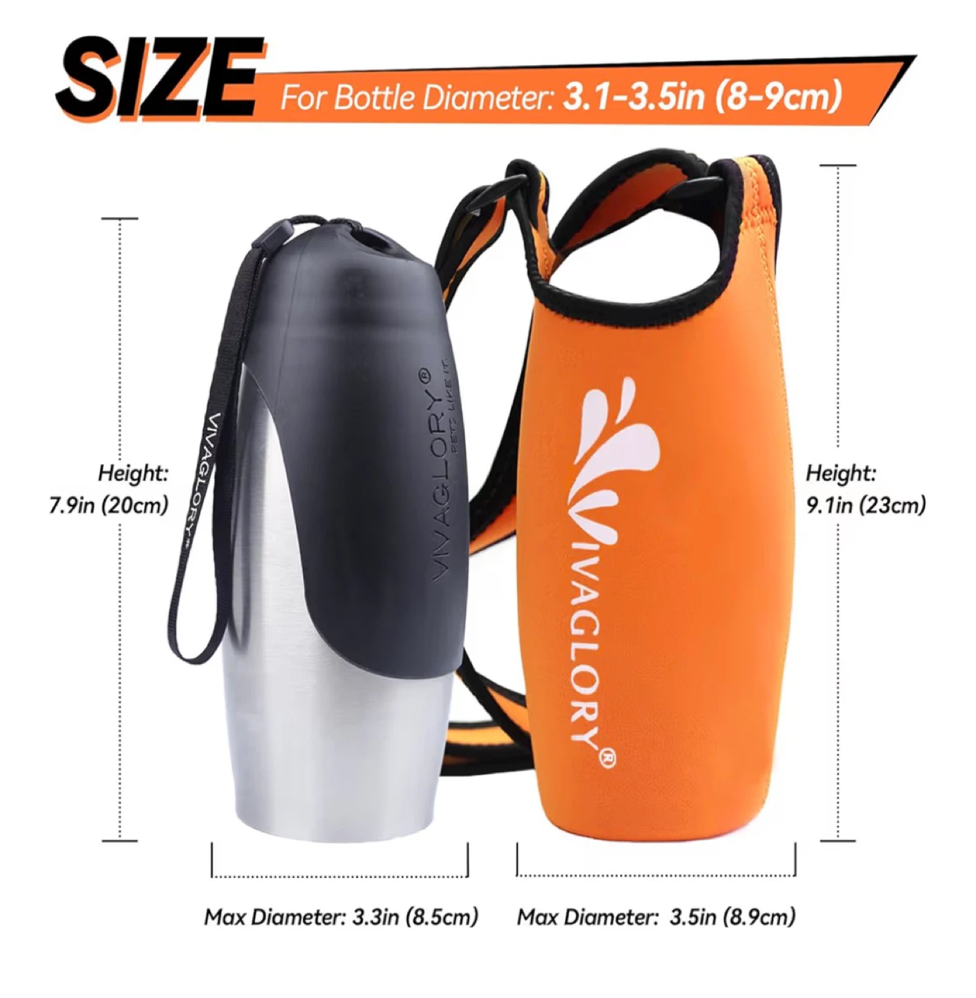 VIVAGLORY Dog Water Bottle & Holder Combo - Orange, 25oz - photo 4