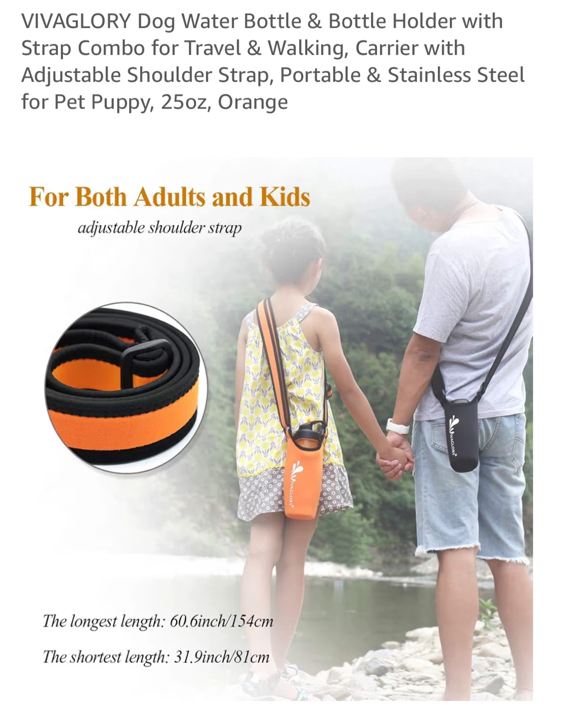 VIVAGLORY Dog Water Bottle & Holder Combo - Orange, 25oz - photo 2