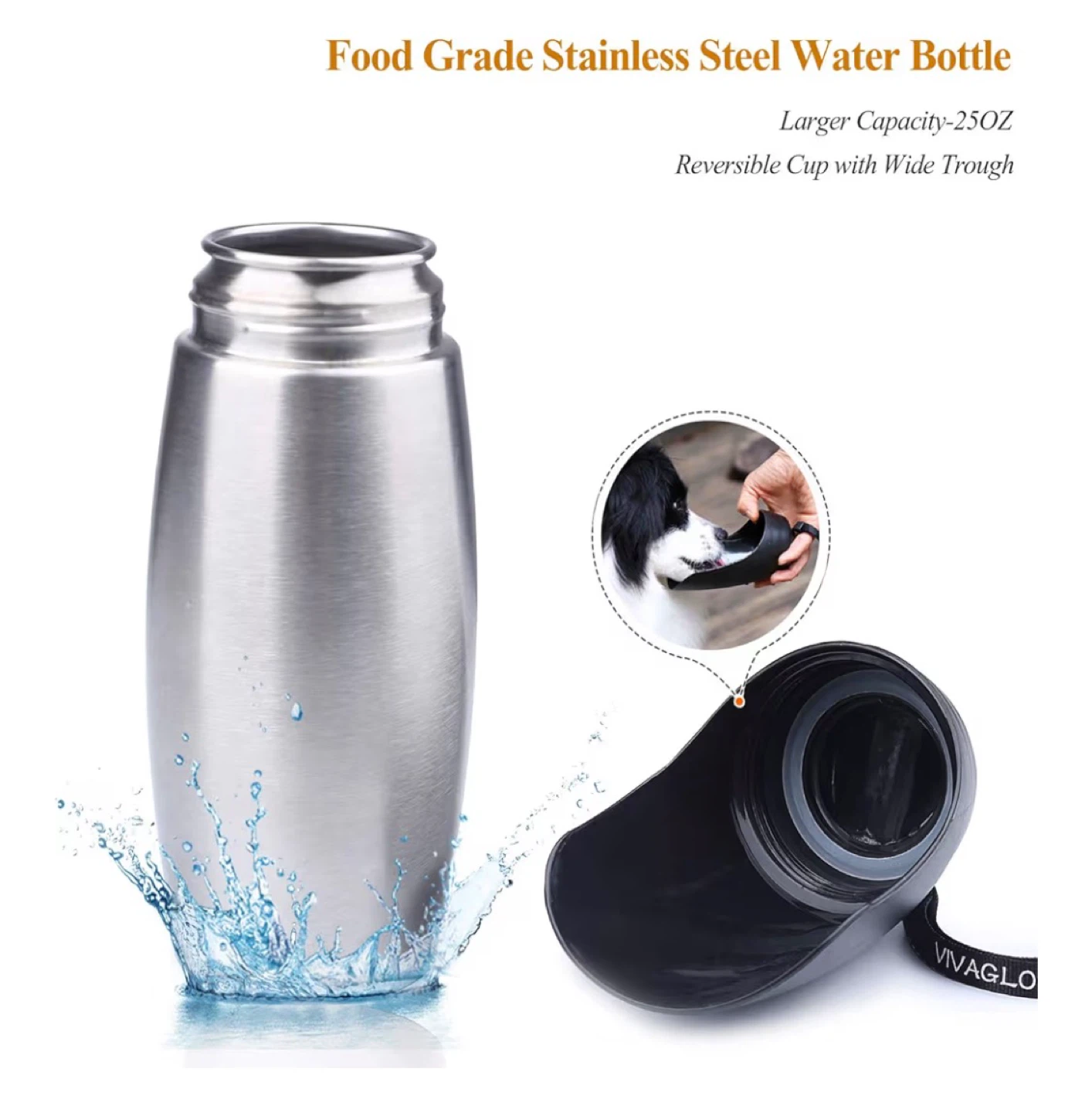 VIVAGLORY Dog Water Bottle & Holder Combo - Orange, 25oz - photo 3