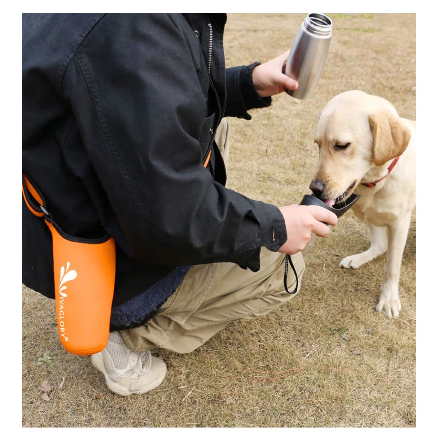 VIVAGLORY Dog Water Bottle & Holder Combo - Orange, 25oz - photo 5