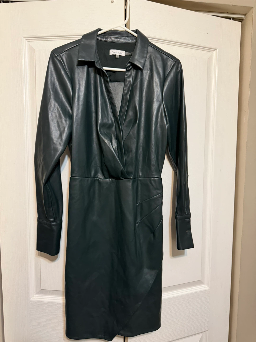 Calvin Klein Faux Leather Shirt Dress