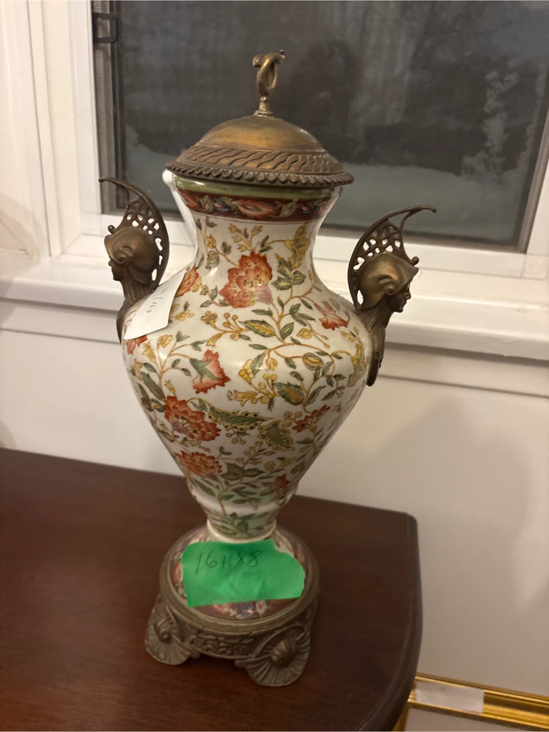 Decorative Floral Urn with Ornate Handles