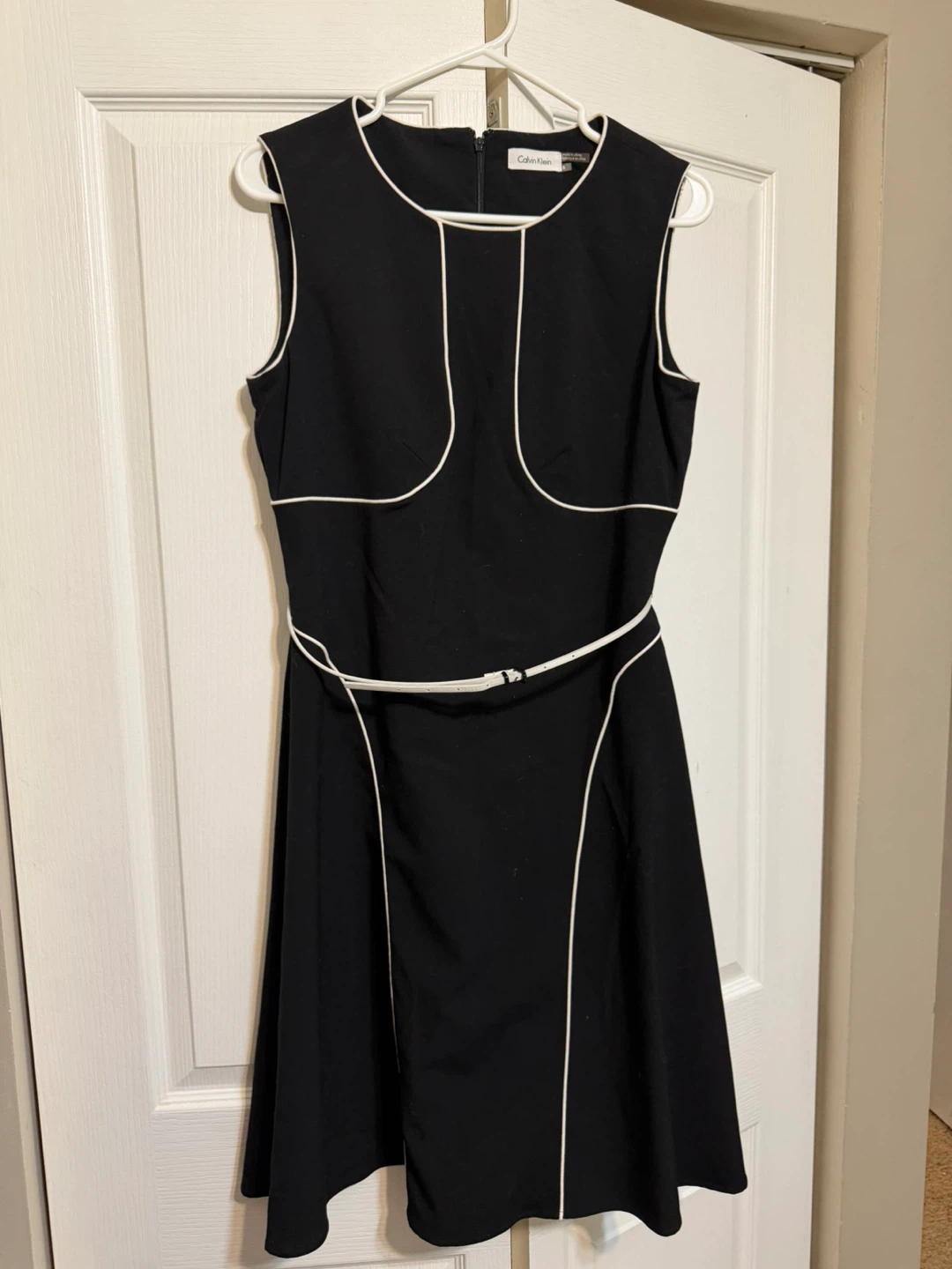 Calvin Klein Black Sheath Dress with White Piping