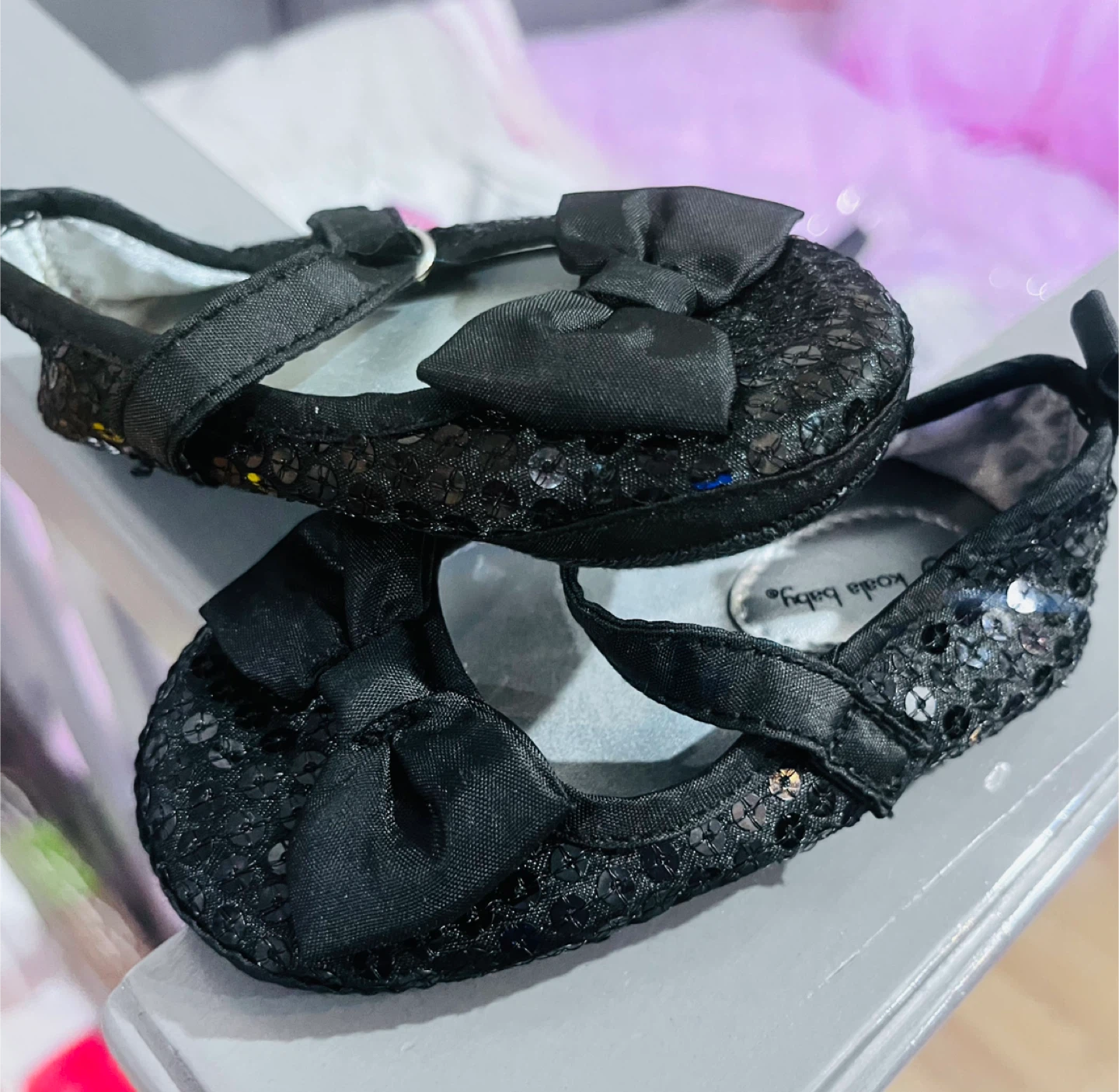 Koala Baby Black Sequin Mary Jane Crib Shoes with Bow - photo 2