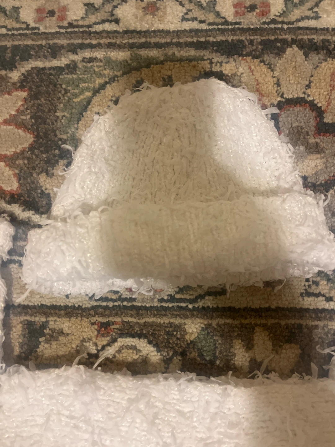 Striped Knit Beanie and White Fuzzy Set - photo 2