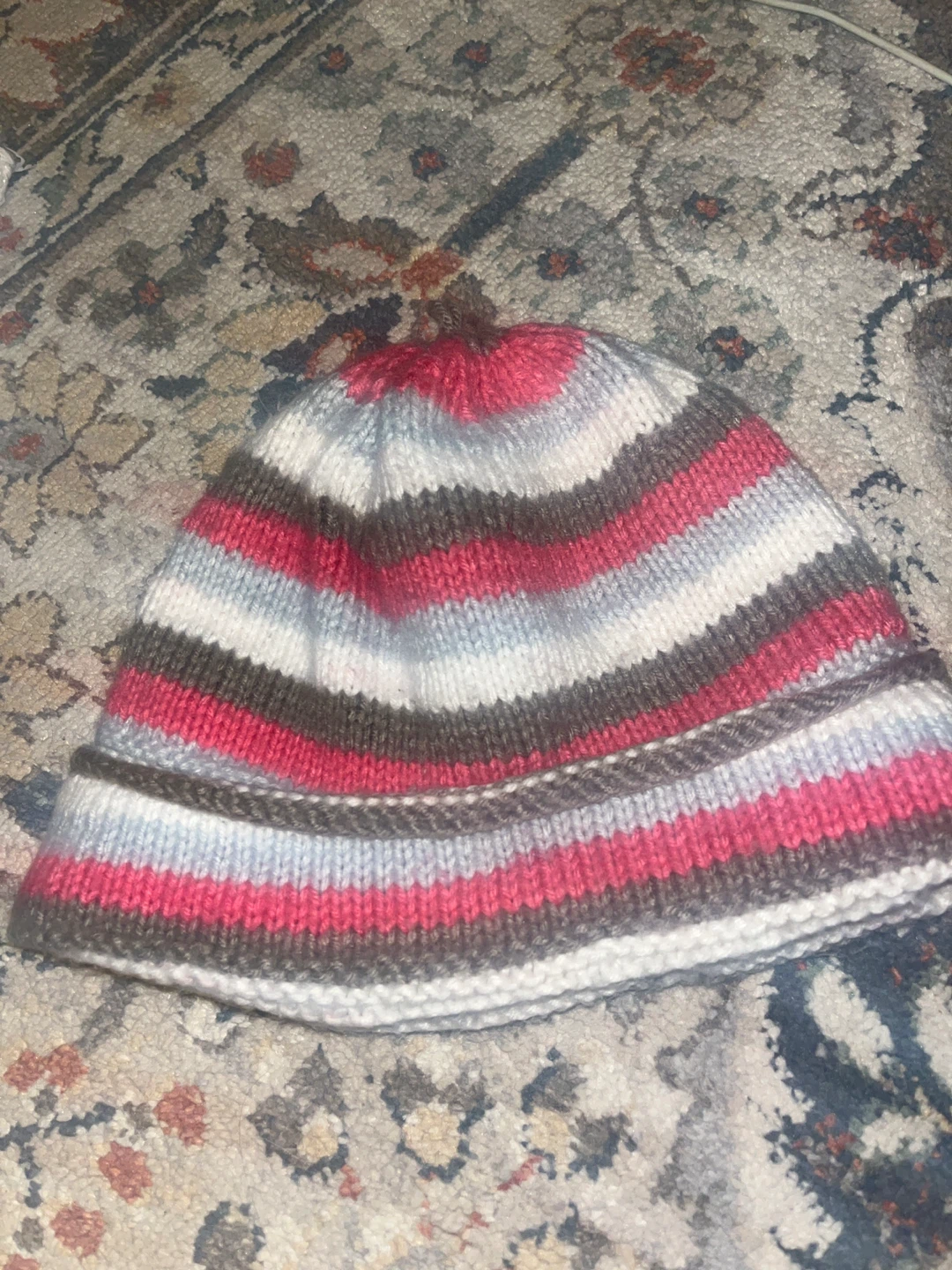 Striped Knit Beanie and White Fuzzy Set - photo 5
