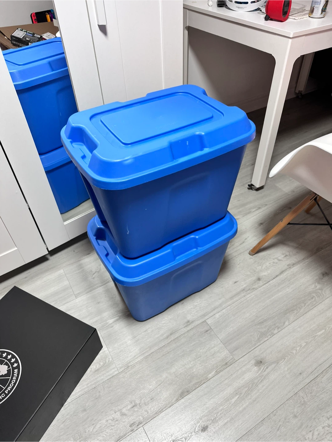 Blue Plastic Storage Totes with Lids (Set of 2)