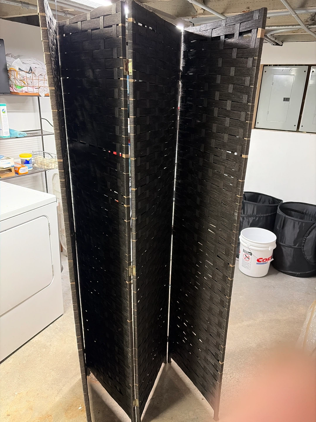 4-Panel Woven Room Divider Screen - Black - photo 3