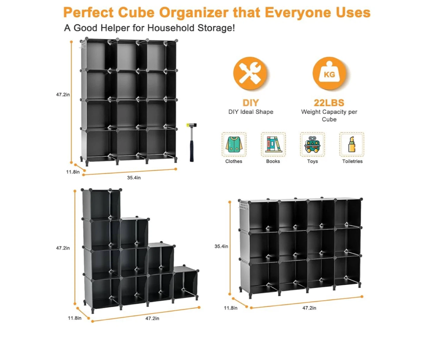 Black Modular Cube Storage Organizer - photo 3