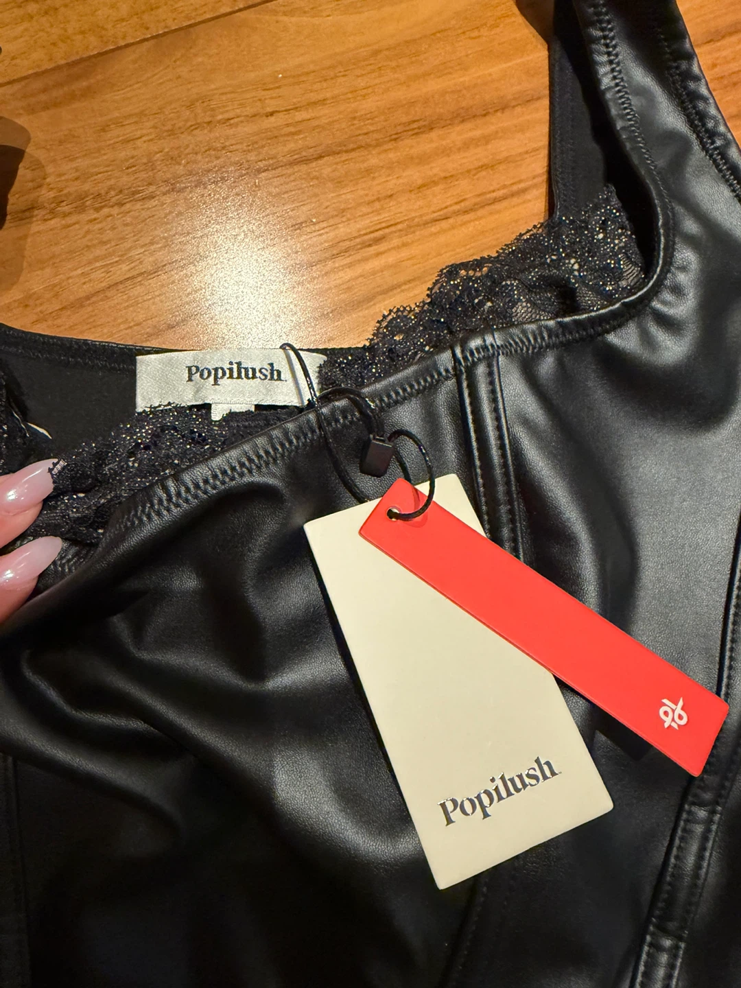 Popilush Faux Leather Corset Bodysuit with Lace Trim - Brand New - photo 3