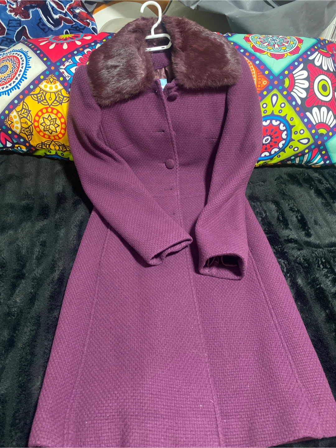Guess by Marciano Purple Wool Coat with Faux Fur Collar - photo 2