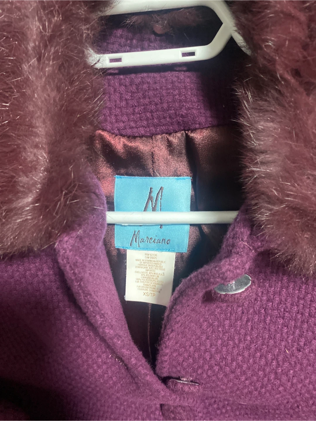 Guess by Marciano Purple Wool Coat with Faux Fur Collar - photo 3