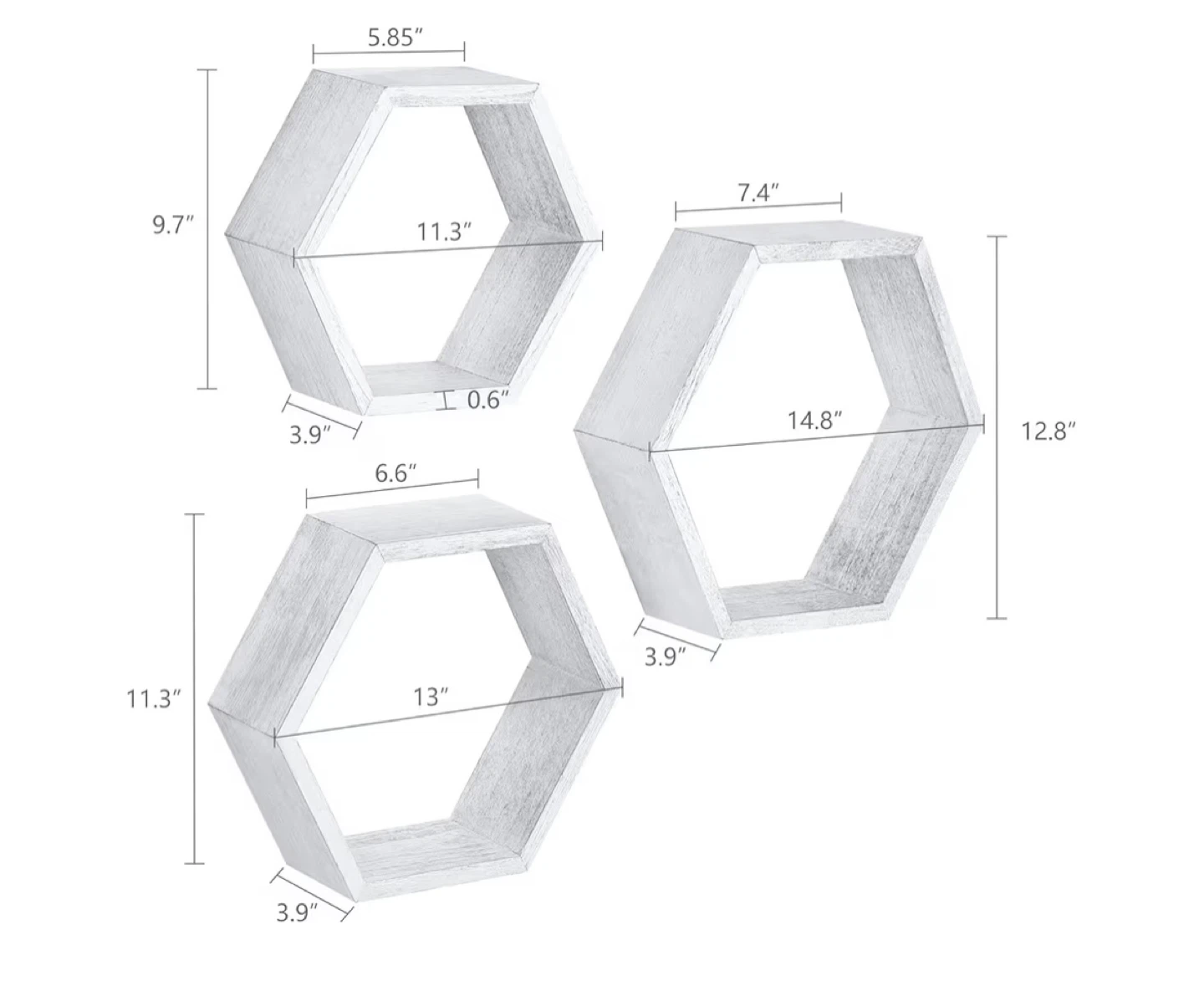 Set of 3 White Hexagon Shelves - photo 2