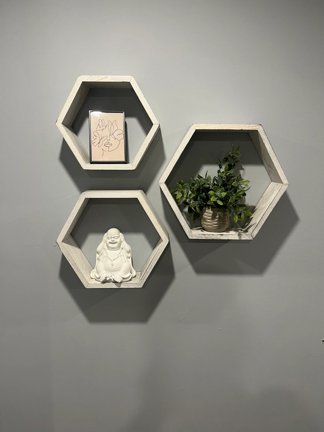 Set of 3 White Hexagon Shelves