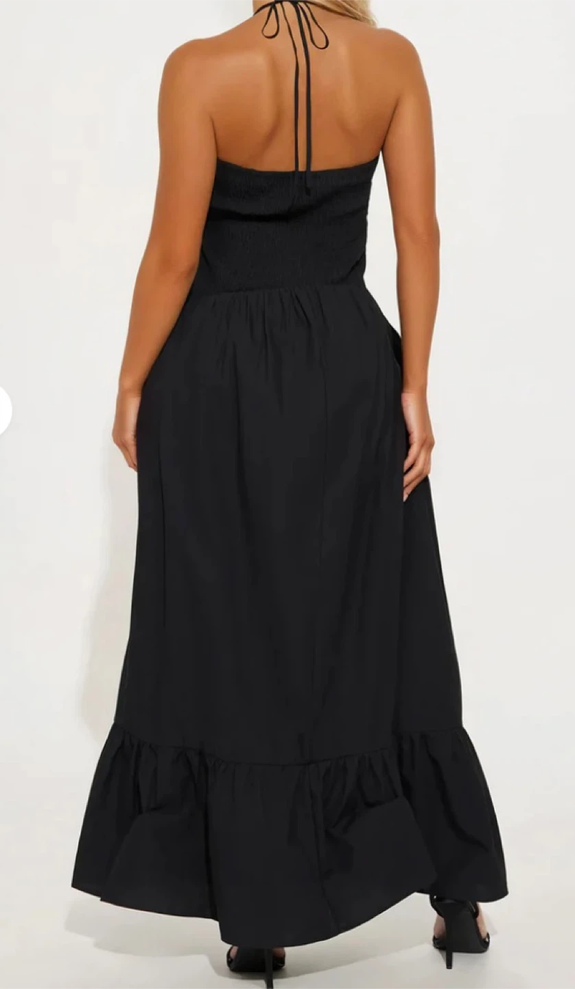 Black Halter Neck Maxi Dress with Pockets - photo 2
