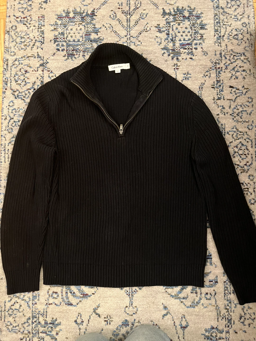 Calvin Klein Black Ribbed 1/4 Zip Sweater - Men’s - Size M