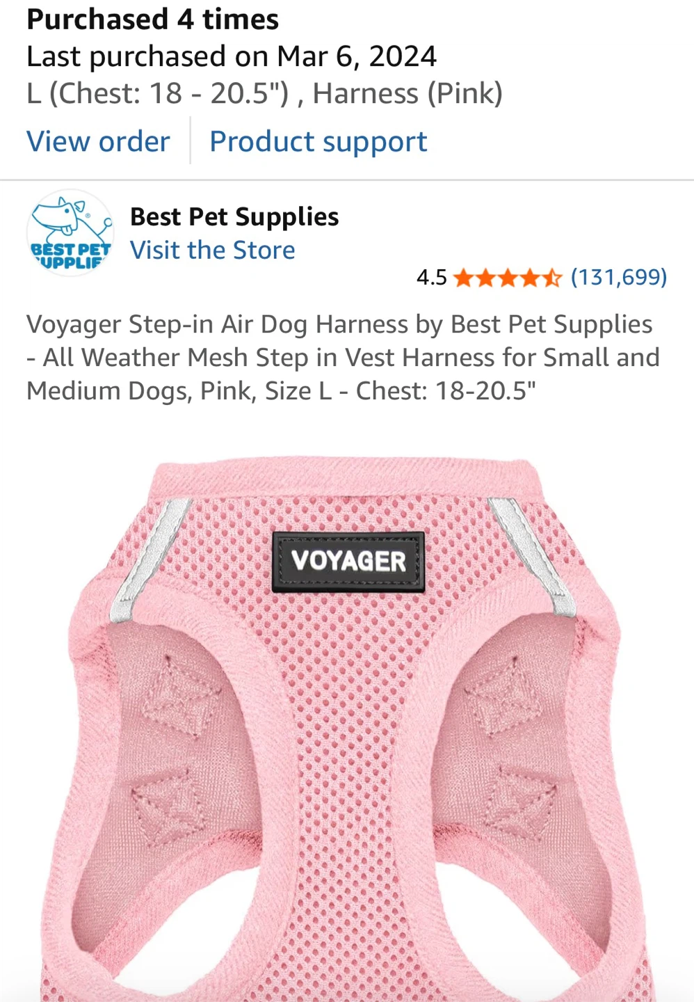 Voyager Pink Mesh Dog Harness - Size M - photo 5