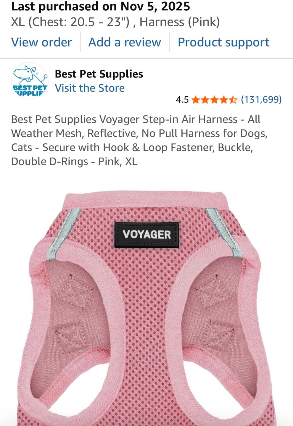 Voyager Pink Mesh Dog Harness - Size M - photo 4