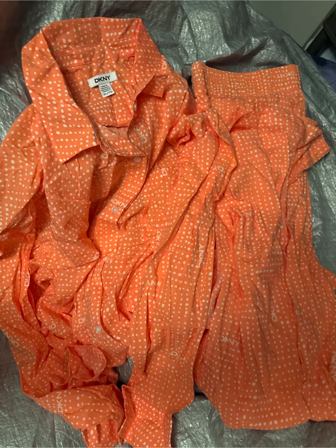 NWOT DKNY Women's Orange Polka Dot Pajama Set - XL/TG - photo 2