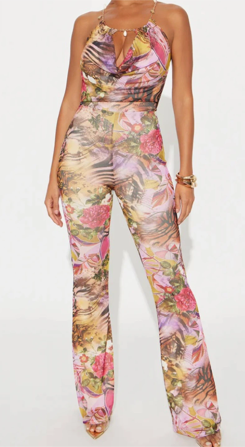 Women's Floral Print Halter Jumpsuit