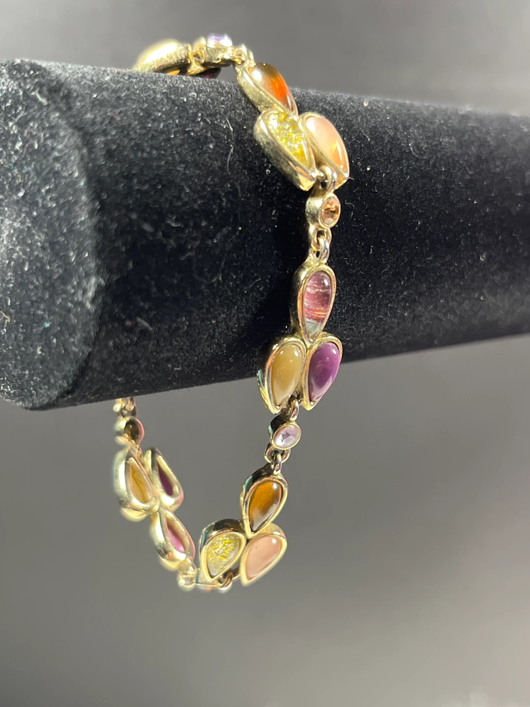 Gold-tone Multi-gemstone Bracelet and Earrings Set - photo 3