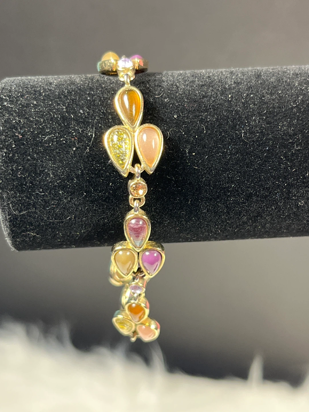 Gold-tone Multi-gemstone Bracelet and Earrings Set - photo 2