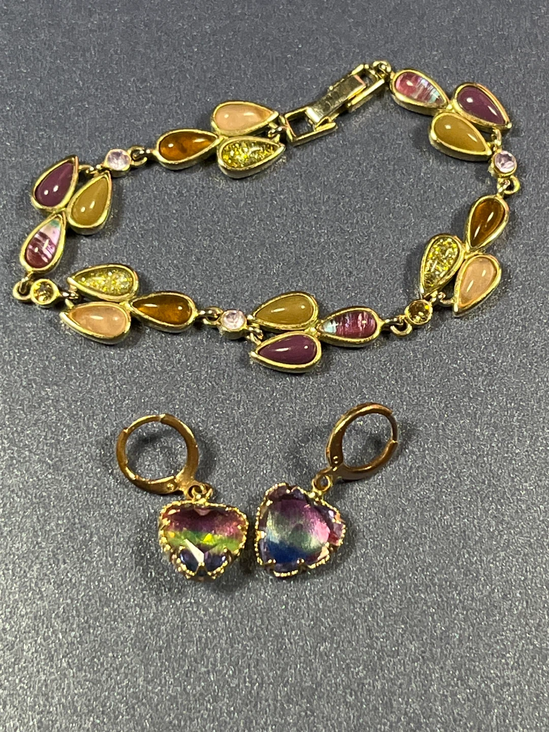 Gold-tone Multi-gemstone Bracelet and Earrings Set