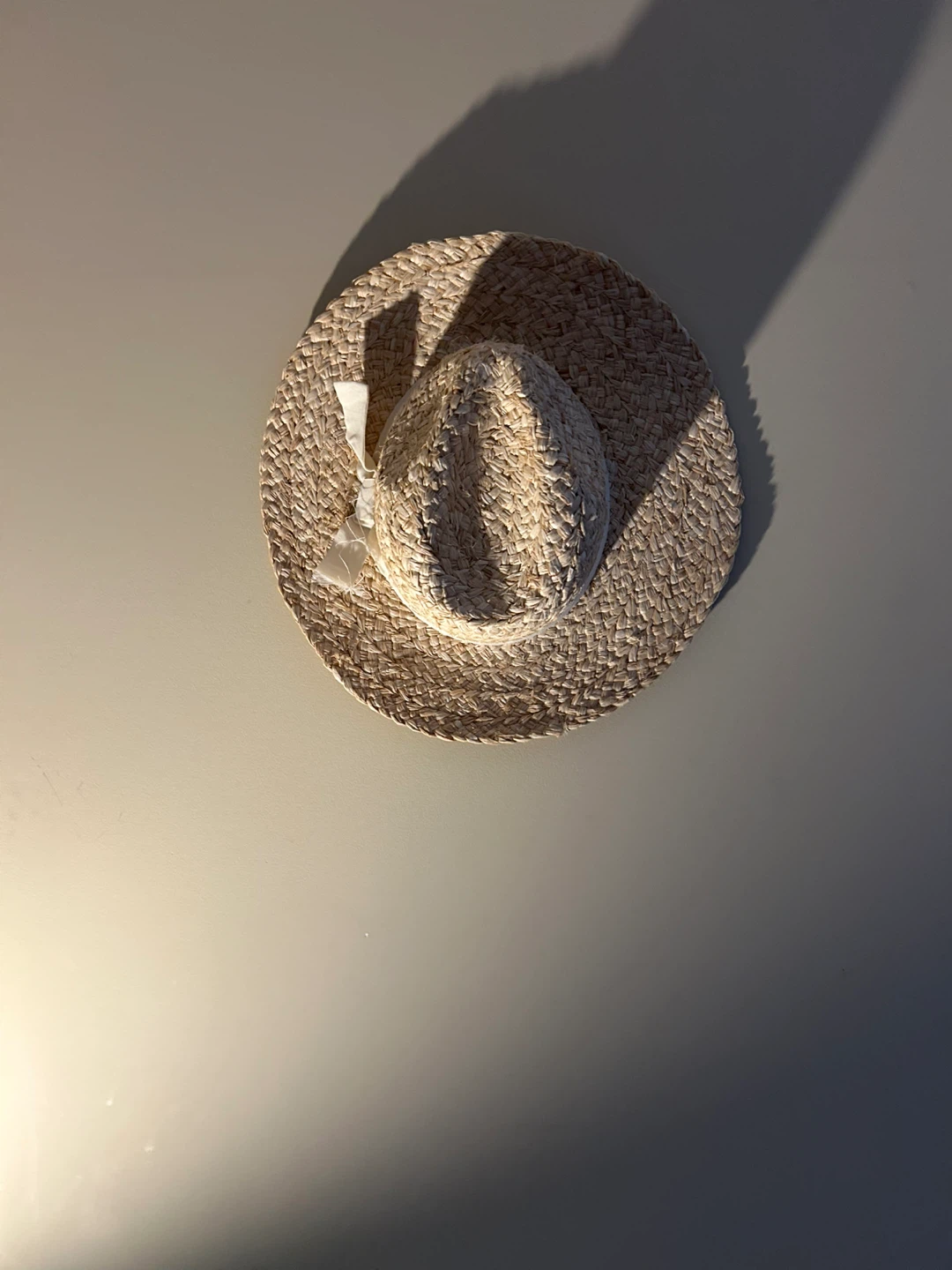 Straw Hat with White Ribbon
