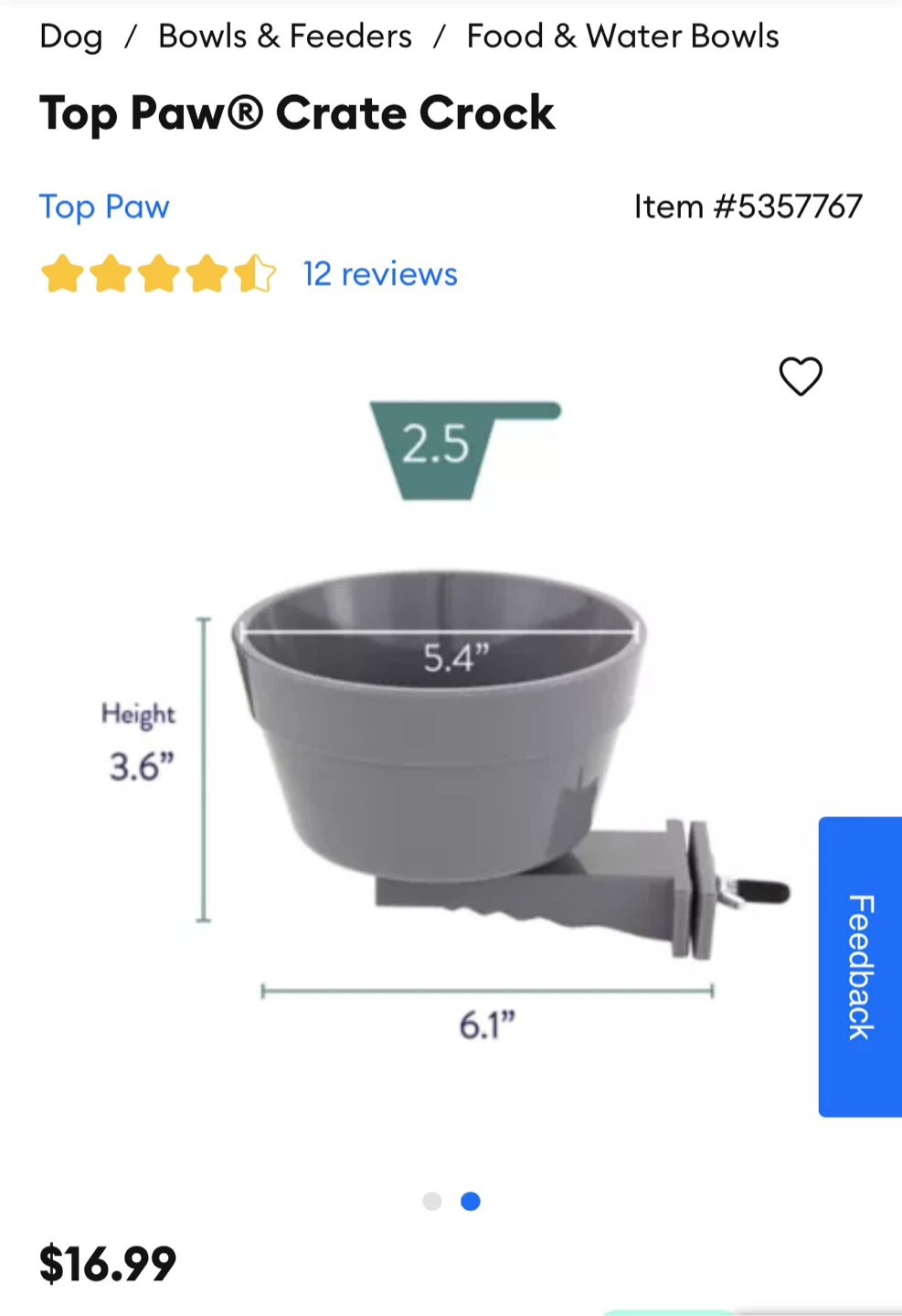 2 bowls ~ Top Paw Crate Crock Food & Water Bowl - photo 3