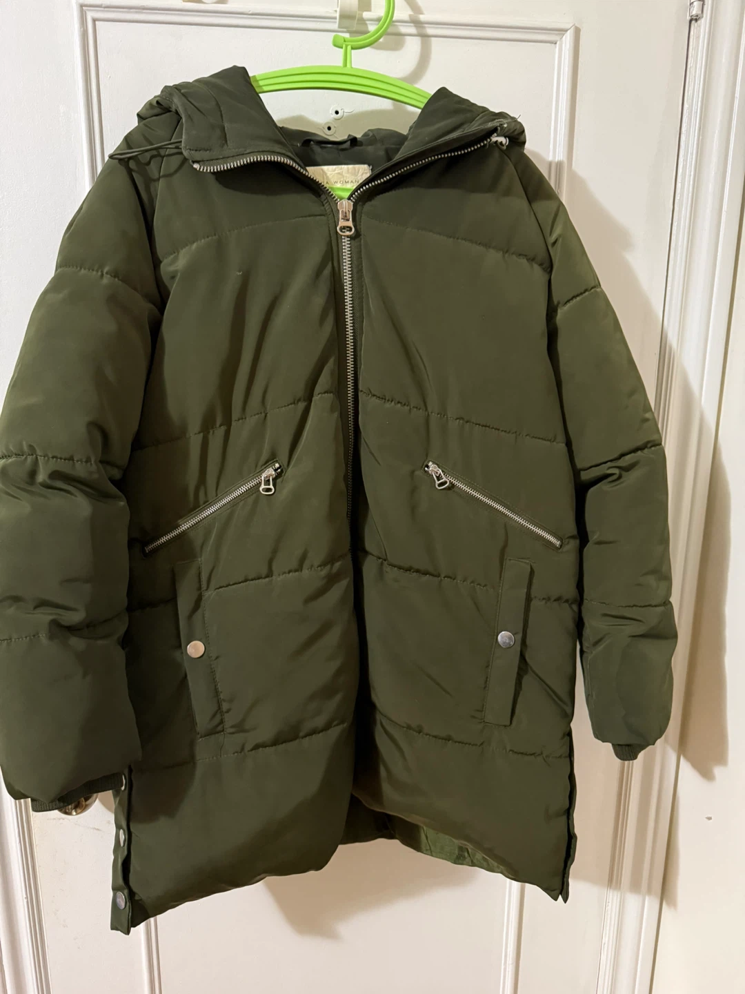 Zara Olive Green Puffer Coat with Hood SizeL