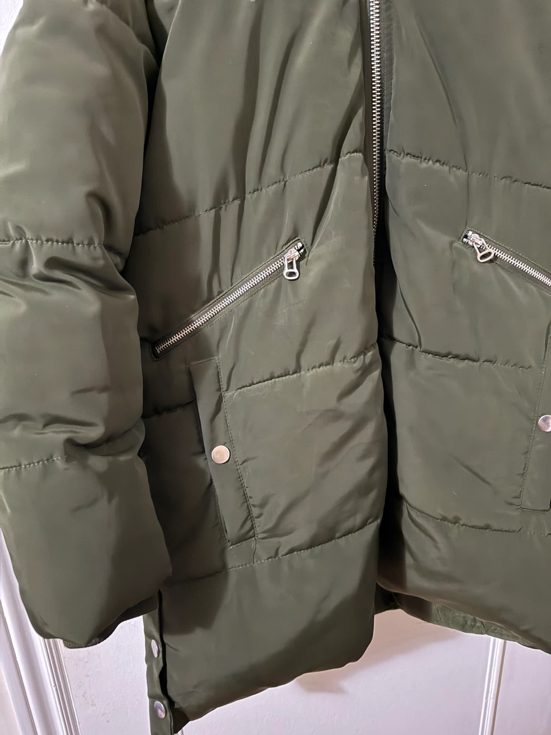 Zara Olive Green Puffer Coat with Hood SizeL - photo 2