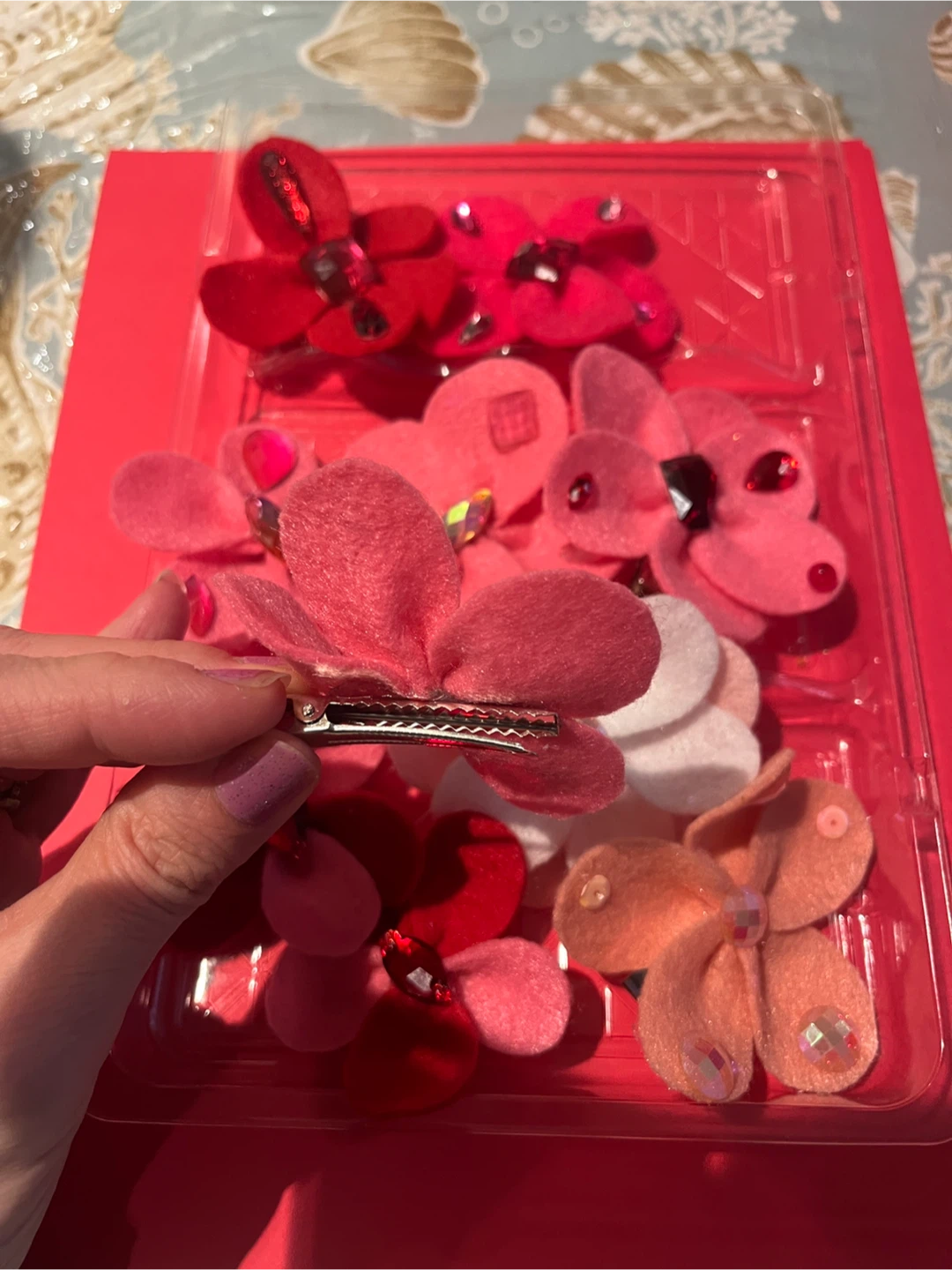 Valentine day handmade Flower Hair Clips - Pink & Red - photo 3