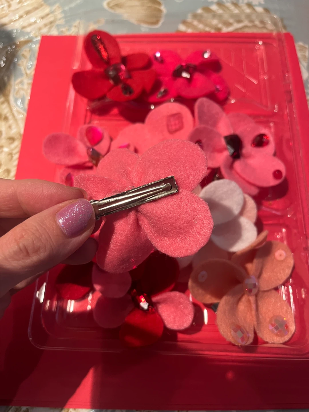 Valentine day handmade Flower Hair Clips - Pink & Red - photo 2